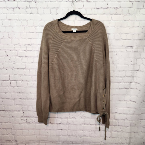 Sundance Women's Pale Olive Green Cotton knit Sweater with Laced up Side XXL - Picture 1 of 7